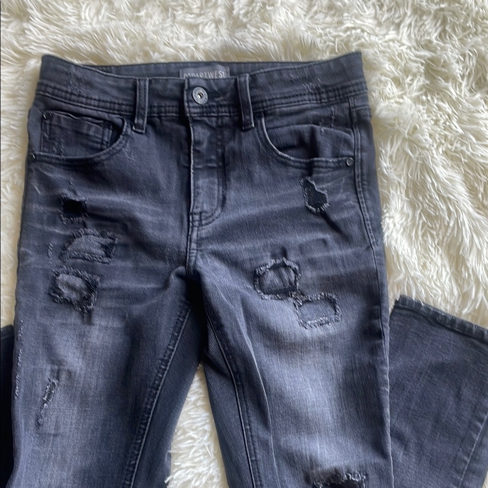 Boys Black Skinny Distressed Jeans with Worn-In Look